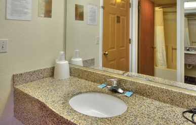 Bathroom at Econo Lodge on the River Sevierville-Pigeon Forge, formerly Riverview Inn & Suites in Sevierville, Tennessee